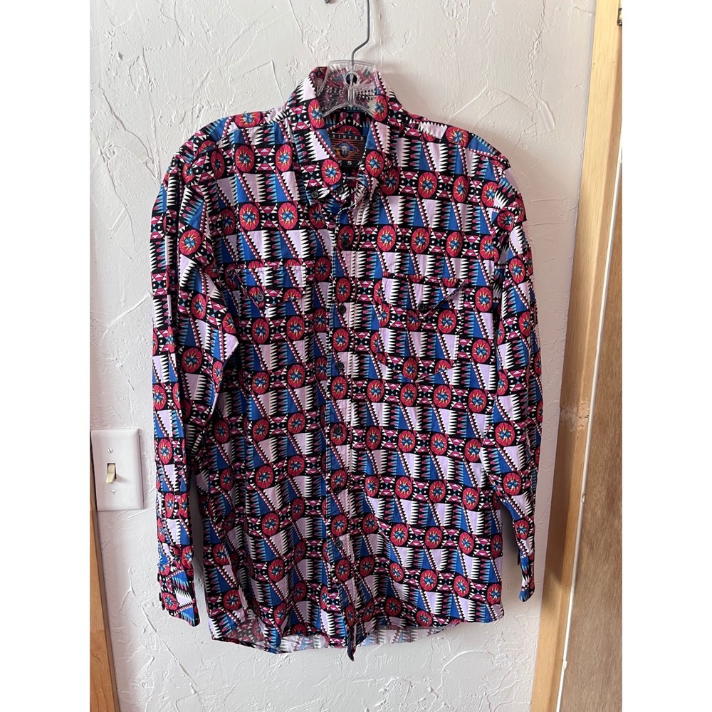 Painted Mesa Mens Medium Southwestern Geometric Print Button Down Shirt‎ Multi